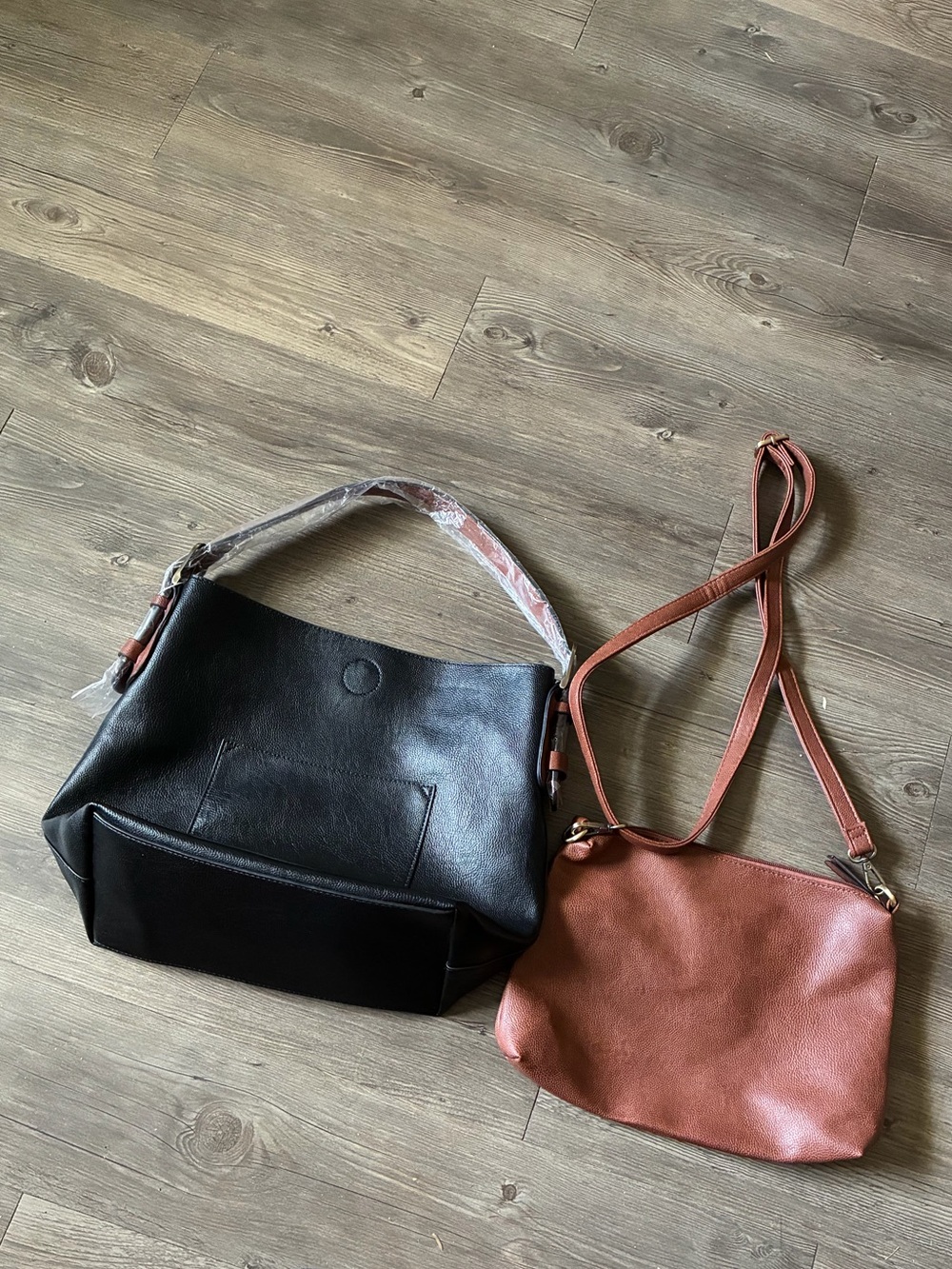 Joy Susan Black Hobo Tote & Rust Crossbody Shoulder Bags